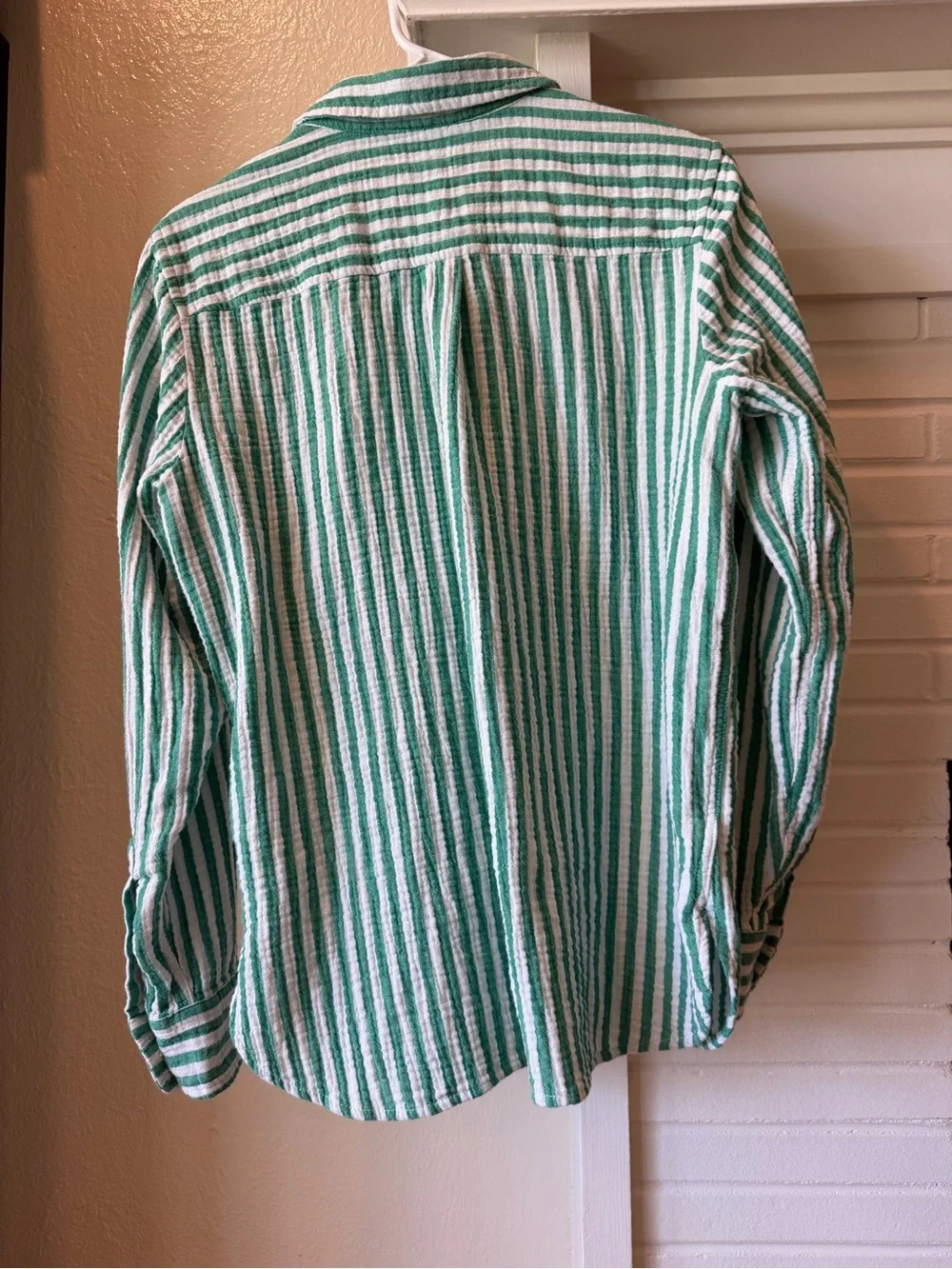 J.Crew Green White Striped Cotton Button Down Shirt Size Medium